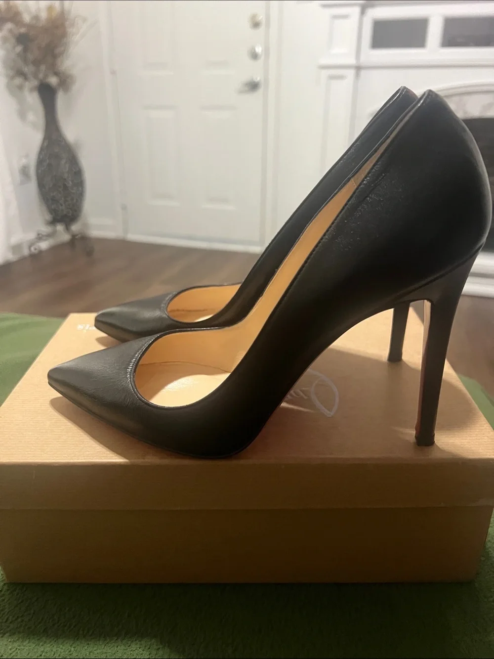 Christian Louboutin Black Shiny Pointed-Toe Pumps